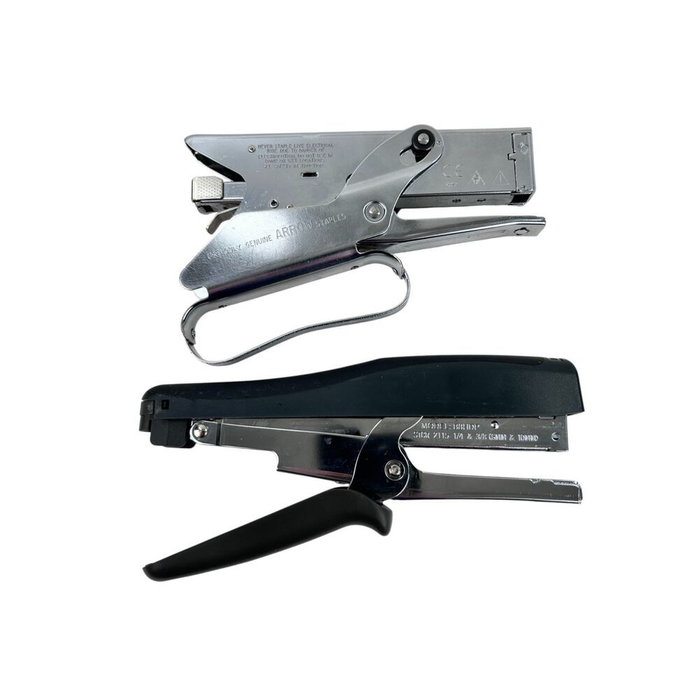 2 Staplers Arrow Fastener P22 Heavy Duty Plier Type and Bostitch B8HDP Stapler
